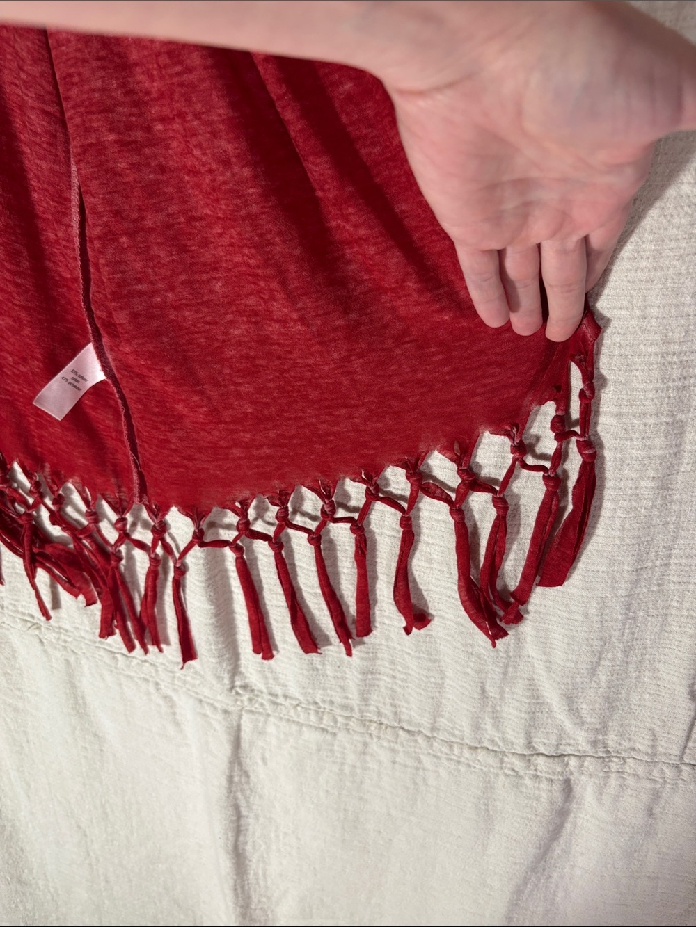 Maurices Red Short Sleeve Open Front Cardigan with Fringe Burnout Knit - Picture 4 of 13